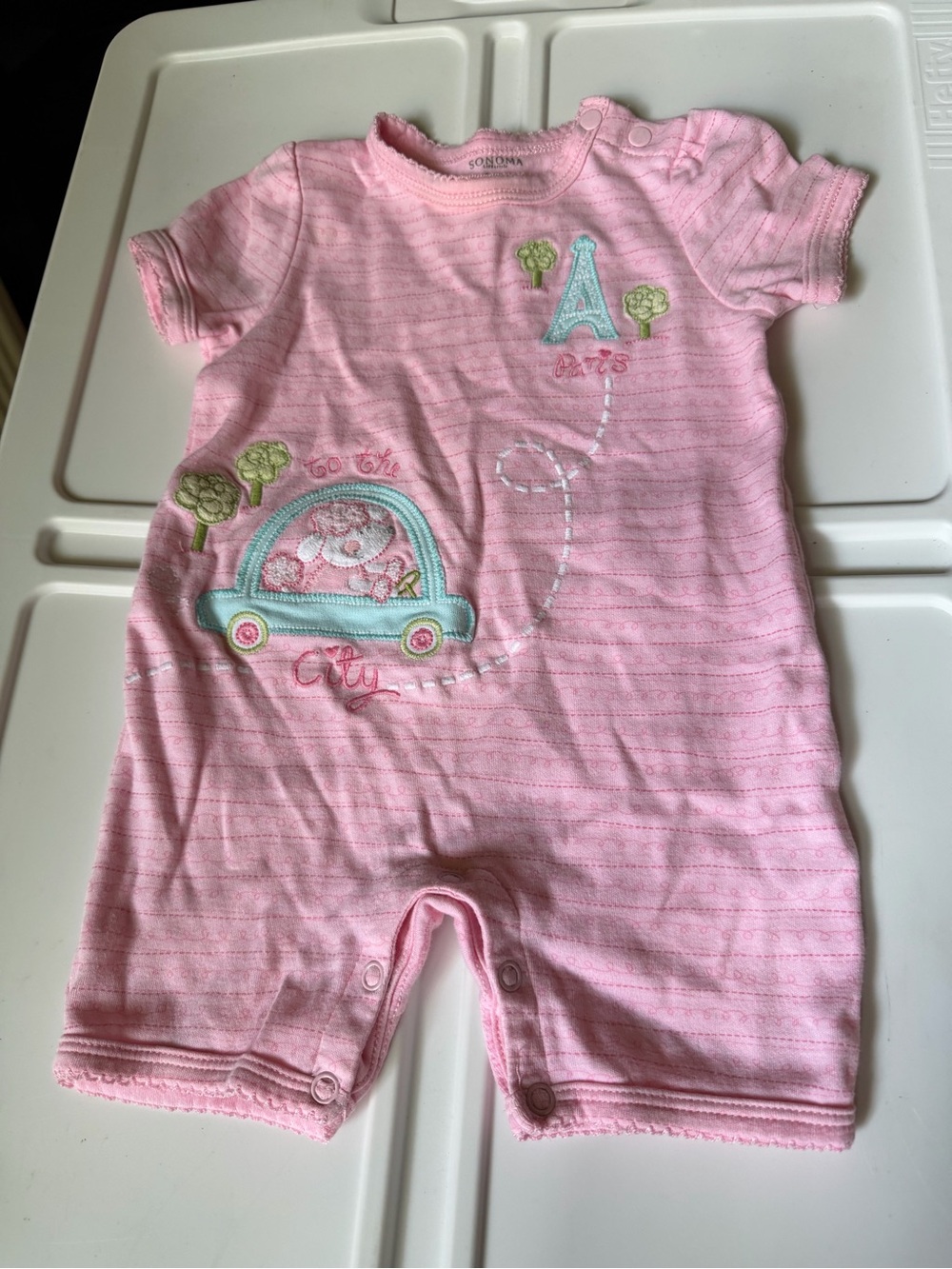 10/20 Sonoma Pink Infant Romper with Pastel Appliqué
